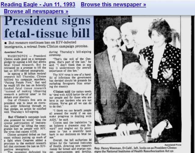 Bill Clinton Signs Fetal Tissue Research Bill Image: article