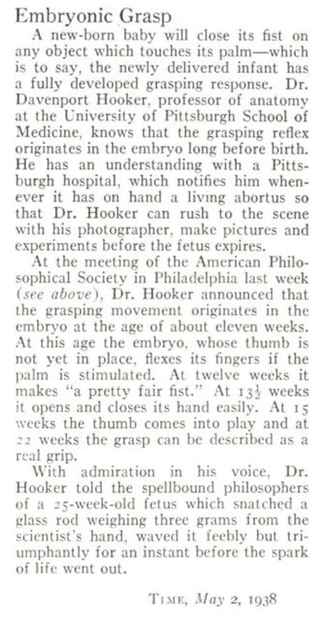 Time Magazine Research on aborted baby 1938 experimentation on abortion survivors