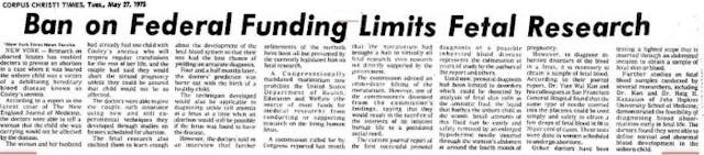 1975 Ban funding fetal research (Image credit Corpus Christi Times) abortion survivors