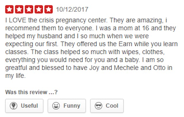 Grateful women leave pregnancy resource centers positive reviews online image