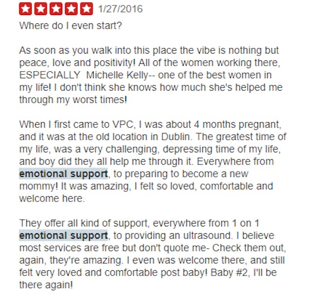 Grateful women leave pregnancy resource centers positive reviews online image