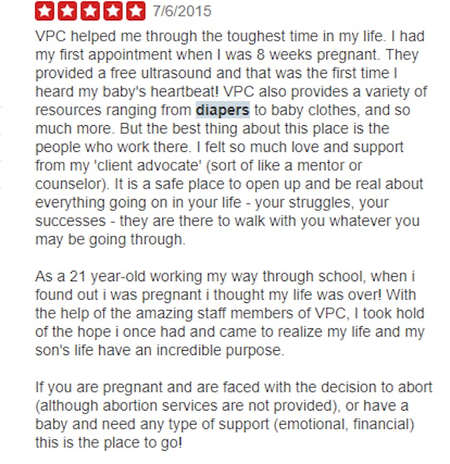 Grateful women leave pregnancy resource centers positive reviews online image