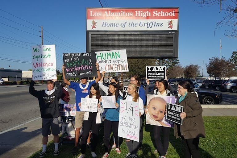 Pro-life students participate in the pro-life walkout on April 11, 2018