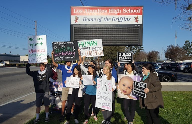 Pro-life students participate in the pro-life walkout on April 11, 2018