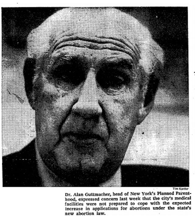 Alan Guttmacher on abortion 1970 (Image New York Times) Image: Alan f Guttmacher