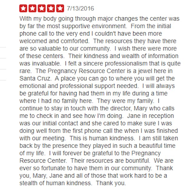 Grateful women leave pregnancy resource centers positive reviews online image
