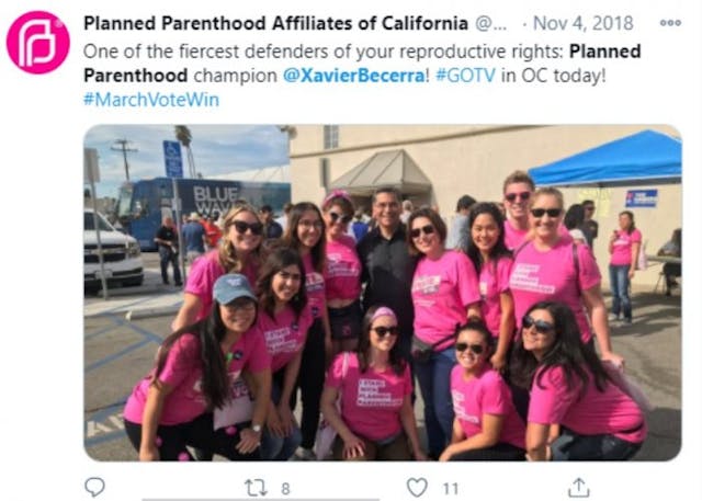 Xavier Becerra supporting Planned Parenthood in 2018 (Image: Twitter) Image: Xavier Becerra supporing Planned Parenthood in 2018 (Image: Twitter)
