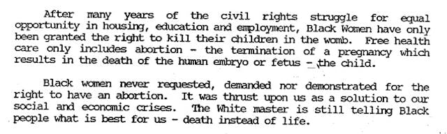 Delores Grier written statement before Congress abortion and Black Genocide Image: Delores Grier statement abortion and racism