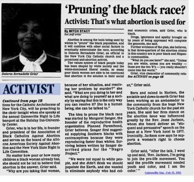 Dr. Dolores Grier saw Planned Parenthood and abortion as Black Genocide and the pruning of the Black race pro-life