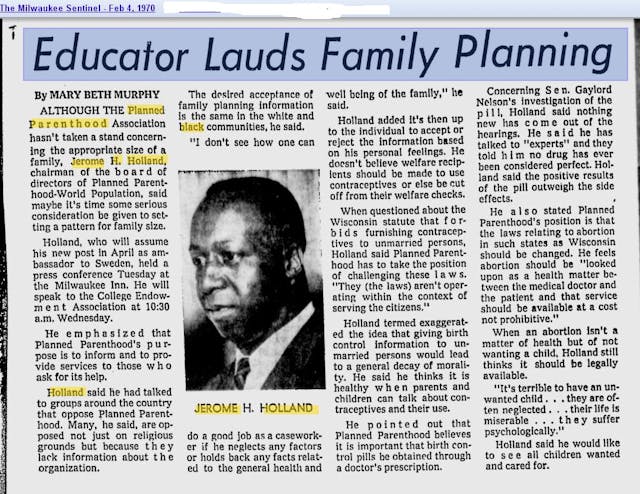 Jerome Holland lauds Planned Parenthood Image: article on Planned Parenthood