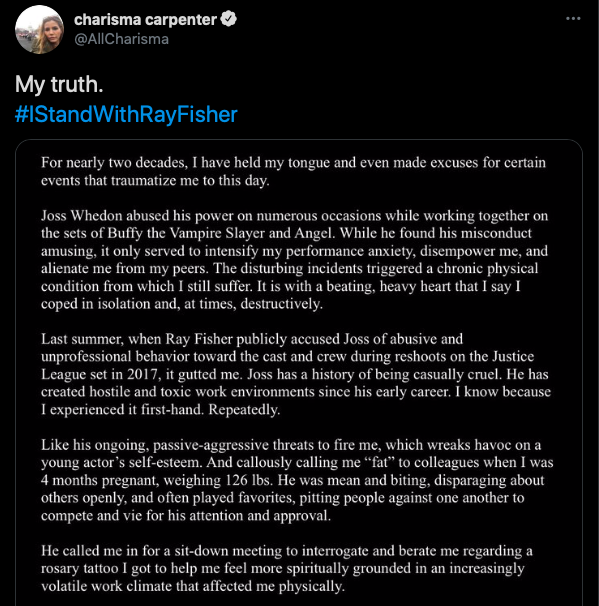 ‘Buffy’ actress Charisma Carpenter claims creator Joss Whedon abused her for being pregnant image