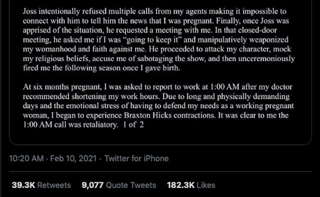 ‘Buffy’ actress Charisma Carpenter claims creator Joss Whedon abused her for being pregnant image