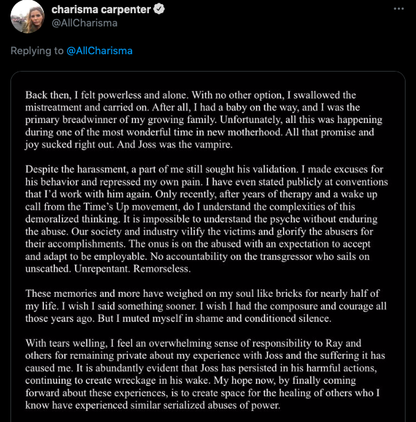 ‘Buffy’ actress Charisma Carpenter claims creator Joss Whedon abused her for being pregnant image