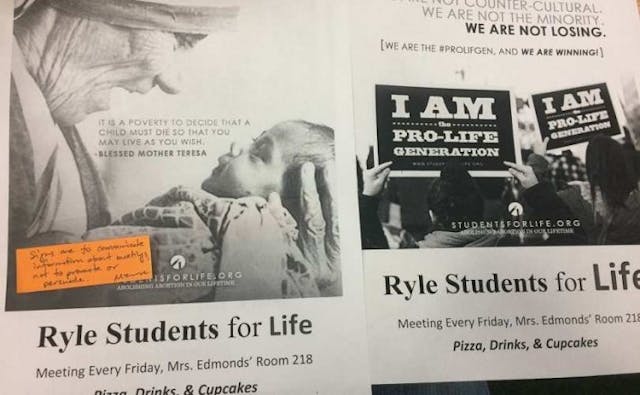 Two of the censored flyers (image via LifeSiteNews) Two of the censored flyers (image via LifeSiteNews)
