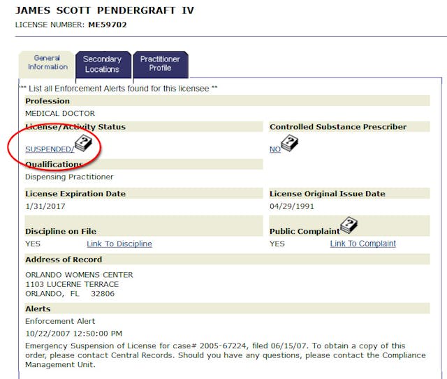 Pendergraft-medical-license-Suspended