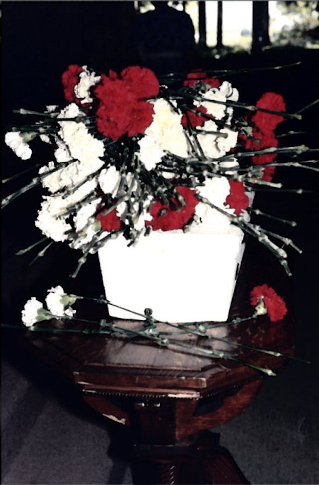 Flowers laid on casket holding aborted babies found in a trash dumpster by pro-lifers. Image: Flowers on casket holding aborted babies