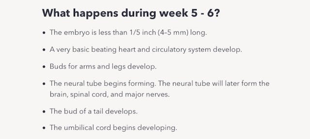 Screenshot from Planned Parenthood’s website on a preborn baby’s heart (listed by gestational age) Supporting abortion in the first trimester is not pro-life image