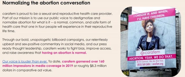 Carafem wants to normalize abortion (Image: 2020 Carafem Annual Report) Image: Carafem wants to normalize abortion (Image: 2020 Carafem Annual Report)