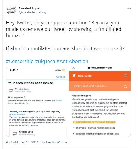 Twitter locks pro-life organization’s account for image of ‘dismembered, mutilated human’ image