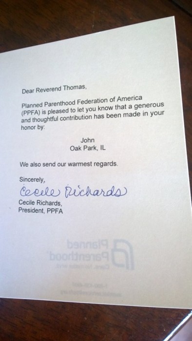 Planned Parenthood Letter
