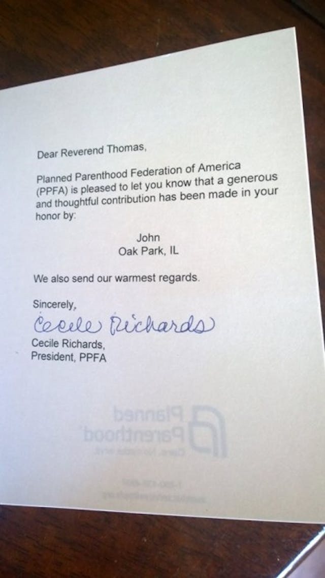 Planned Parenthood Letter