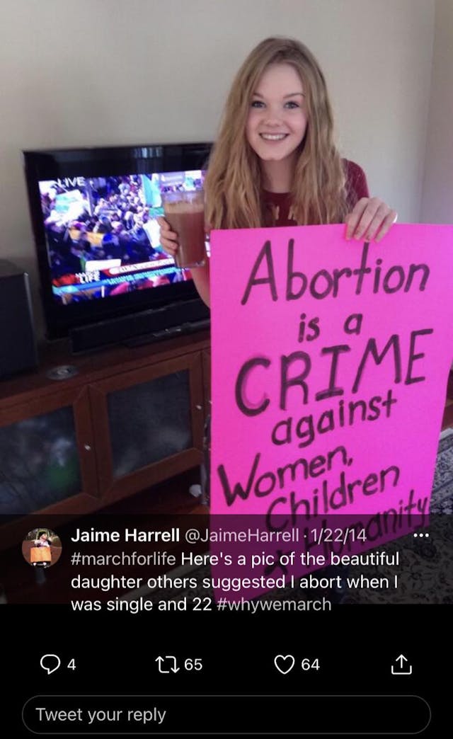 Jaime Harrell’s daughter today I used to work for abortionists, and it drained my spirit. Today I am proud to be pro-life. image