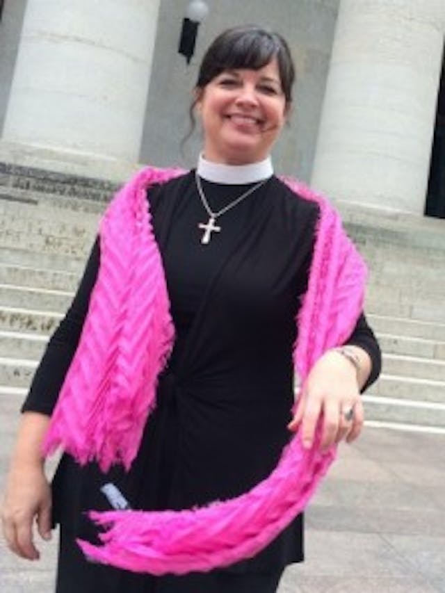 Rev. Laura Young, celebrating Planned Parenthood’s “Pink Out Day” (via Think Progress/JANINE DUNMYRE) Rev. Laura Young, celebrating Planned Parenthood's "Pink Out Day" (via Think Progress/JANINE DUNMYRE)