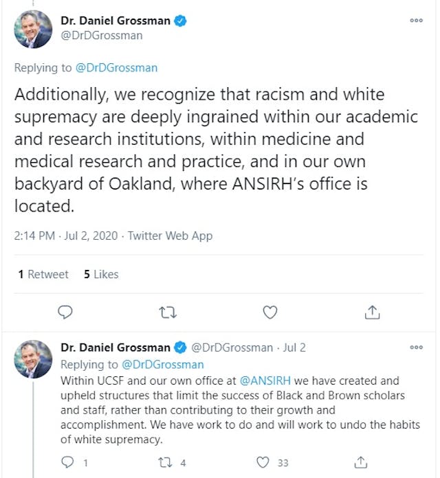Daniel Grossman abortion groups ANSIRH and UCSF ingrained in racism and white supremacy (Image: Twitter) Image: Daniel Grossman abortion groups ANSIRH and UCSF ingrained in racism and white supremacy (Image: Twitter)