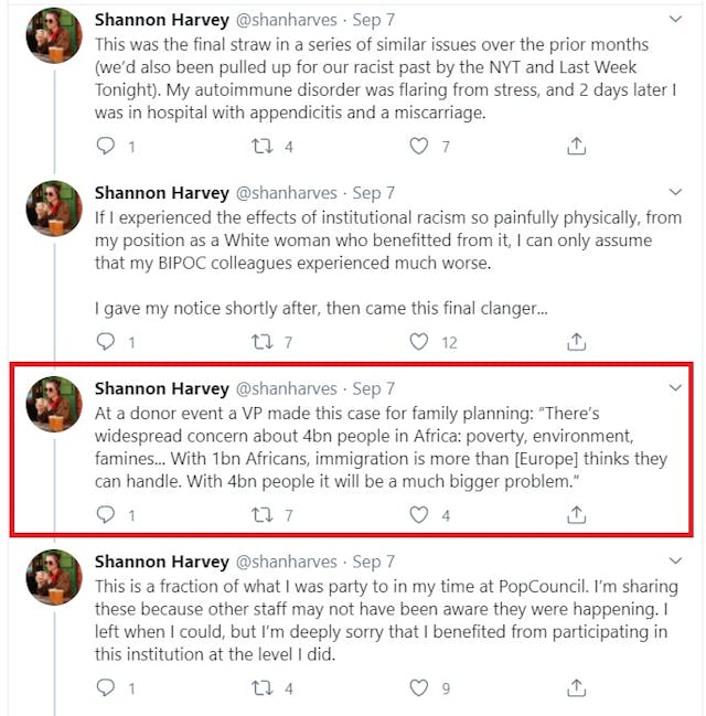 Population Council accused of racism according to Shannon Harvey 6 (Image: Twitter) Image: Population Council accused of racism according to Shannon Harvey 6 (Image: Twitter)