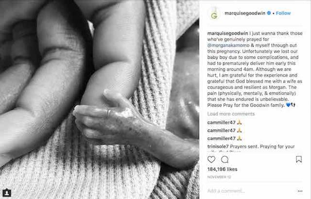 In touching miscarriage photo of his child, Marquise Goodman thanks supporters for prayers.