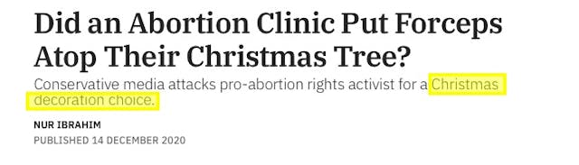 Snopes screenshot Snopes thinks pro-life groups overreacted to abortion instruments used as Christmas decor image