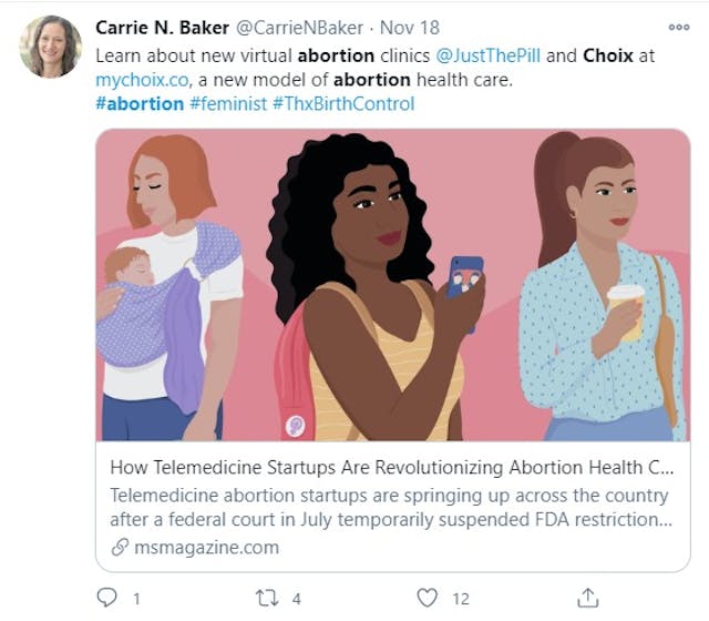Just the Pill and Choix virtual abortion dispensaries, per Ms Magazine (Image: Twitter) Image: Just the Pill and Choix virtual abortion clinic per Ms Magazine (Image: Twitter)
