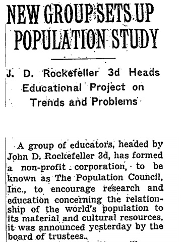John D Rockefeller founded Population Council (image: New York Times)