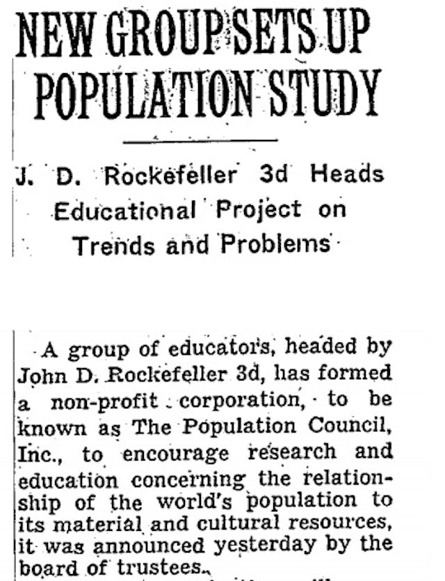 John D Rockefeller founded Population Council (image: New York Times) John D Rockefeller founded Population Council (image: New York Times)