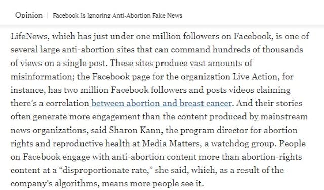 New York Times writer calls for Facebook to censor pro-life message image