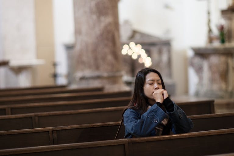 church, pray, woman