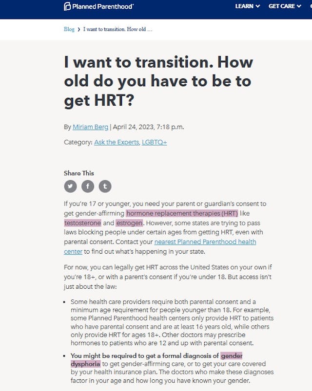 Planned Parenthood HRT teens need parents permission Image: Planned Parenthood HRT teens need parents permission