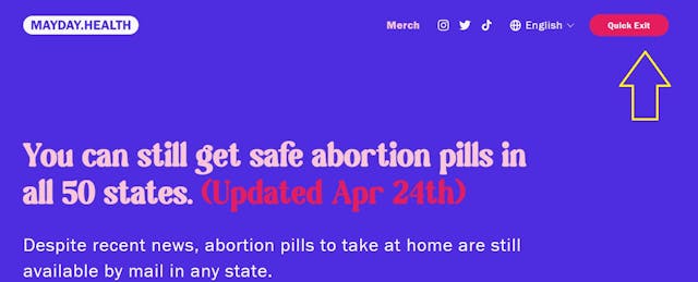 MayDayHealth has quick exit tab that erases cached Image: MayDayHealth has quick exit tab that erases cached