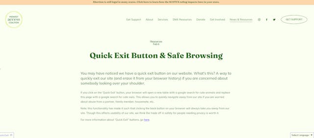 Midwest Access Coalition website quick exit tab erases cached Image: Midwest Access Coalition website quick exit tab erases cached