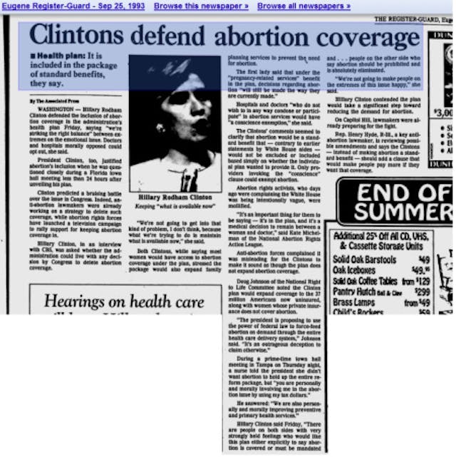 Clinton wants abortion in national health care Did Hillary Clinton’s lauding of abortion contribute to ‘what happened’ to her failed presidential bid? image