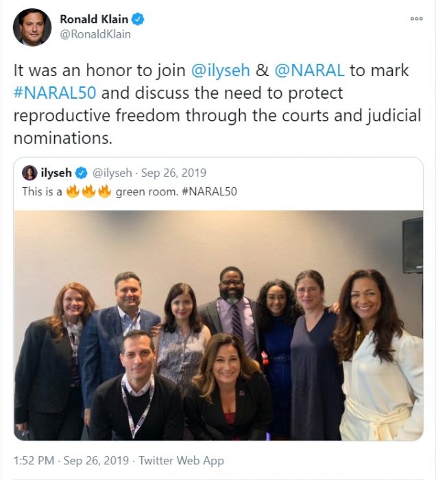 Image: Biden Chief of Staff Ron Klain celebrates abortion with NARAL (Image: Twitter)