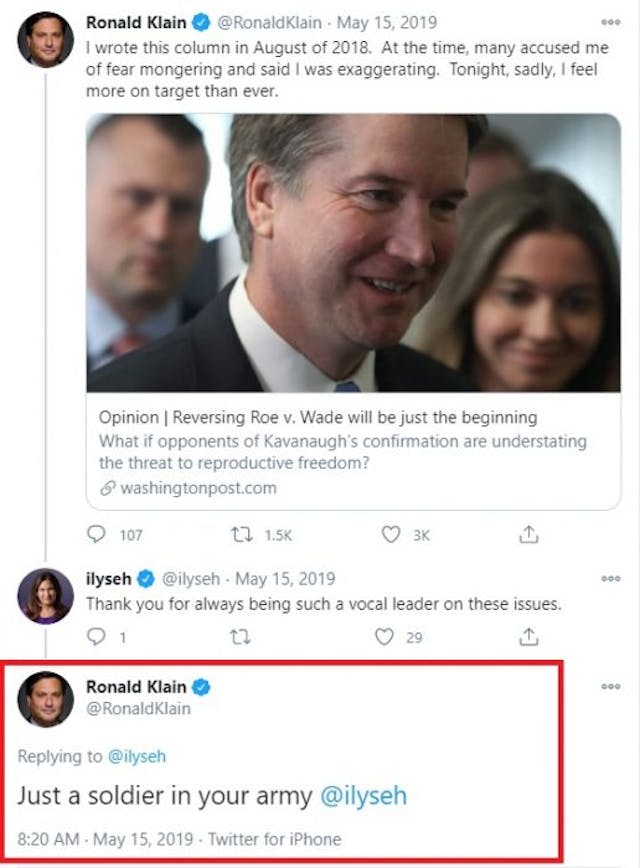 Biden Chief of Staff Ron Klain a soldier in NARAL army (Image: Twitter) Image: Biden Chief of Staff Ron Klain a soldier in NARAL army (Image: Twitter)