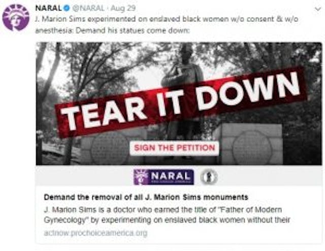 NARAL on J Marion Sims statute (image credit Twitter)