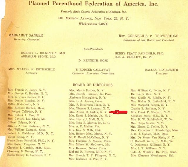 Mary Lasker Board of PPFA The foundation that just gave Planned Parenthood an award also funded its eugenics projects image