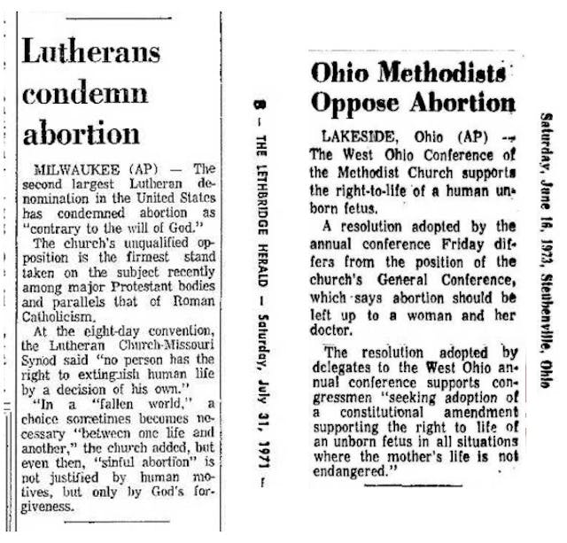 Lutherans and Methodists opposed abortion in early 1970s Image: Lutherans and Methodists opposed abortion in early 1970s