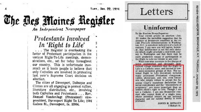Image: Early 1970'a letters to editor say Protestants also involved in pro-life movement