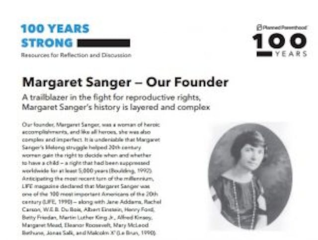 Margaret Sanger “hero and trailblazer” according to Planned Parenthood Planned Parenthood not serious about disavowing racist history image