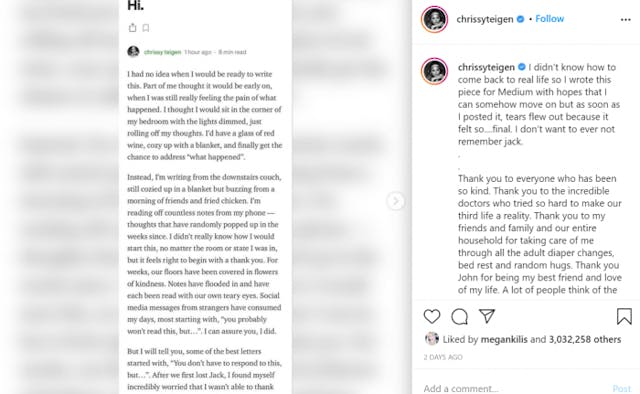 Chrissy Teigen writes about losing her son at 20 weeks: ‘I can feel the pain all over again’ image