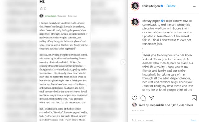 Chrissy Teigen writes about losing her son at 20 weeks: ‘I can feel the pain all over again’ image