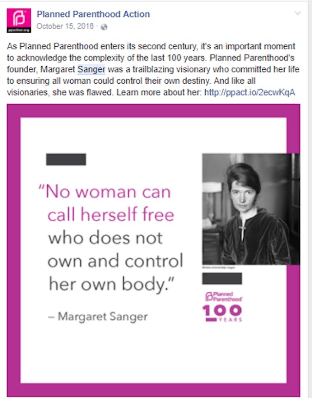 Planned Parenthood Action Praises Sanger Planned Parenthood not serious about disavowing racist history image